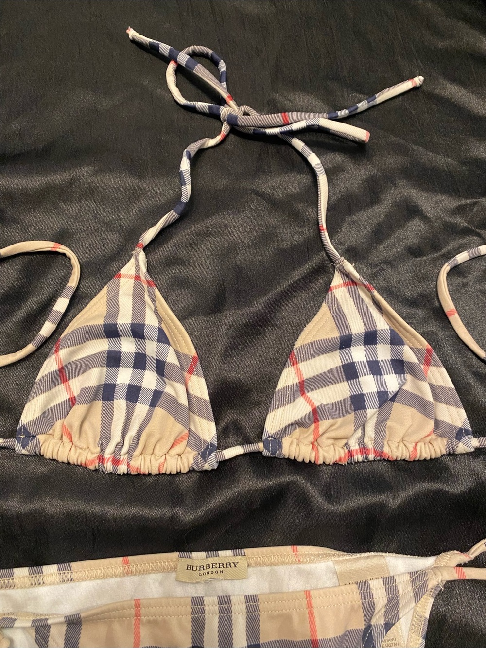 Burberry Beige Navy Red Check Triangle String Bikini AMAZING DEAL!! - Picture 2 of 7